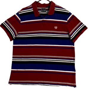 Chaps Custom Fit Polo Shirt Men's XXL Red/Blue Striped Logo Golf Casual